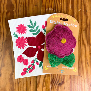 Flower Kitchen Scrubber and Swedish Dish Towel